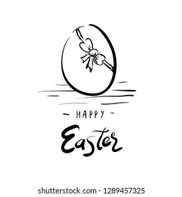 Vector Easter card. Egg doodle background. Cute hand drawn childish invitation, greeting card. Holiday linear illustration for print, web