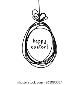 Vector Easter card. Egg doodle background. Cute hand drawn childish invitation, greeting card. Holiday linear illustration for print, web