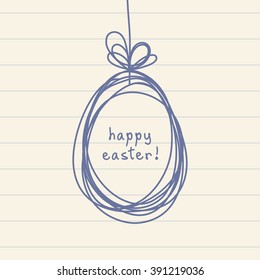 Vector Easter card. Egg doodle background. Cute hand drawn childish invitation, greeting card. Holiday linear illustration for print, web