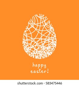 Vector Easter card. Egg doodle background. Cute hand drawn childish invitation, greeting card. Holiday linear illustration for print, web