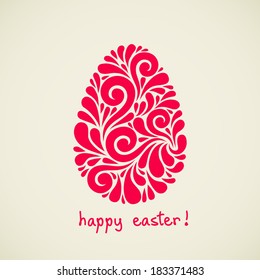 Vector Easter Card. Egg Made From Swirl Shapes. Original Decorative Red Illustration For Print, Web