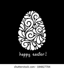 Vector Easter card. Egg made from swirl shapes. Original decorative black and white illustration for print, web