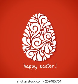 Vector Easter card. Egg made from swirl shapes. Original decorative red illustration for print, web