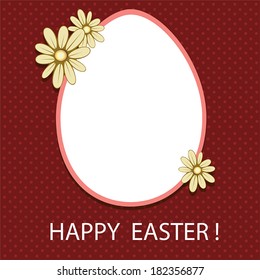 Vector Easter card with egg, shade and flowers on a red background