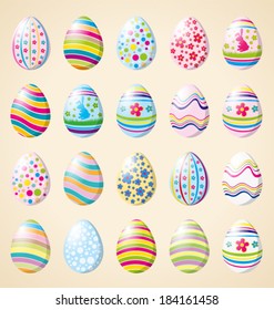 Vector Easter card with eggs of different color, rabbit