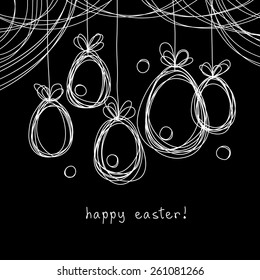 Vector Easter card. Eggs doodle background. Cute hand drawn childish invitation, greeting card. Holiday linear illustration for print, web