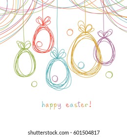 Vector Easter card. Eggs doodle background. Cute hand drawn childish invitation, greeting card. Holiday linear scribble illustration for print, web