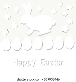 vector of Easter card with rabbit eggs and flowers