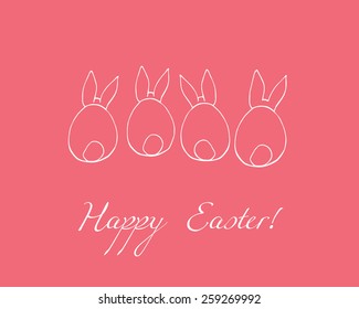 Vector Easter celebration card with hand drawn sitting bunnies silhouettes seen from behind.