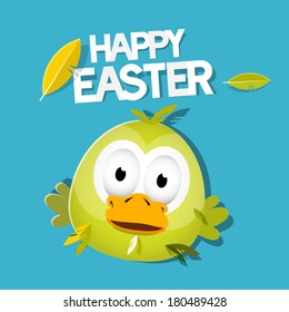 Vector Easter Chicken on Blue Background, Happy Easter celebration 