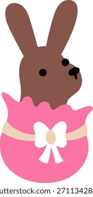 Vektor Osterschokoladenhase in rosafarbener eiförmiger Verpackung mit Schleife. Lustiges Kaninchen-Symbol. Niedliche Frühlings- oder Bauernhof-Tierdarstellung für Kinder. Lustiger Hasen-Clipart einzeln auf weißem Hintergrund
