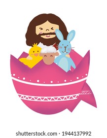 Vector Easter with christ rabbit and chicken in eggs