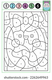 Vector Easter color by number activity with cute kawaii egg with bow. Spring holiday scene. Black and white counting game with funny traditional symbol. Garden coloring page for kids
