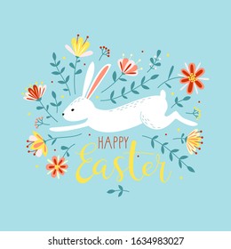 vector easter composition with bunny and flowers