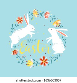 vector easter composition with bunny and flowers