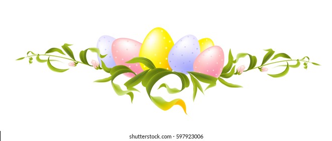 vector Easter compositions . colorful easter eggs and flowers. 