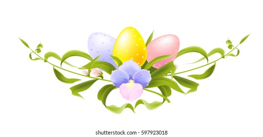 vector Easter compositions. colorful easter eggs and flowers. spring card