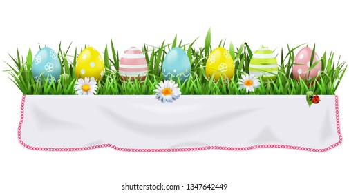 Vector Easter Concept with Tablecloth isolated on white background