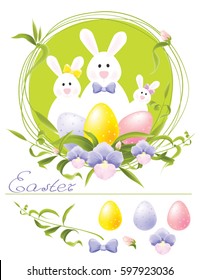 vector Easter congratulations. colorful easter eggs and flowers. 