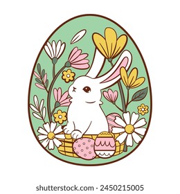 Vector Easter Cute Rabbit Egg basket Cartoon Illustration Isolated