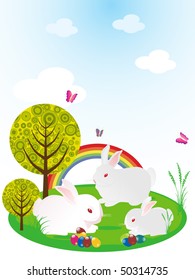 vector easter day wallpaper with garden background