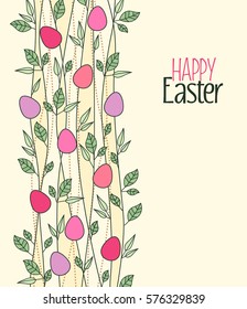 Vector Easter decoration with branches and leaves, Easter eggs