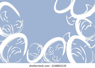 Vector. Easter design with hand drawn brush strokes, pastel eggs. Modern minimalist style. Horizontal poster, postcard, website page, banner, brochure, postcard with copy space for text.
