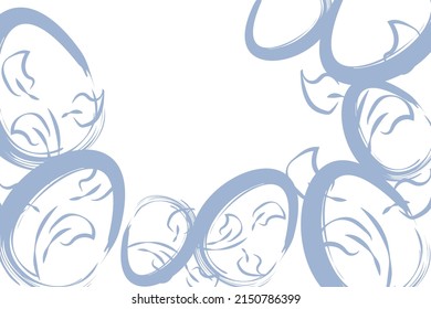 Vector. Easter design with hand drawn brush strokes, pastel eggs. Modern minimalist style. Horizontal poster, postcard, website page, banner, brochure, postcard with copy space for text.