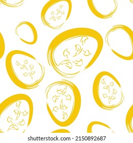 Vector. Easter design with hand drawn brush strokes, pastel color eggs. Modern minimalist style. Seamless pattern, background for a postcard, banner, brochure, poster and other promotional products.