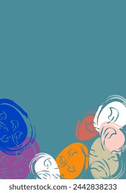 Vector. Easter design with hand drawn brush strokes, pastel eggs. Modern minimalist style. Vertical poster, postcard, website page, banner, brochure, postcard with copy space for text.