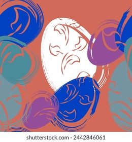 Vector. Easter design with hand drawn brush strokes, pastel color eggs. Modern minimalist style. Seamless pattern, background for a postcard, banner, brochure, poster and other promotional products.