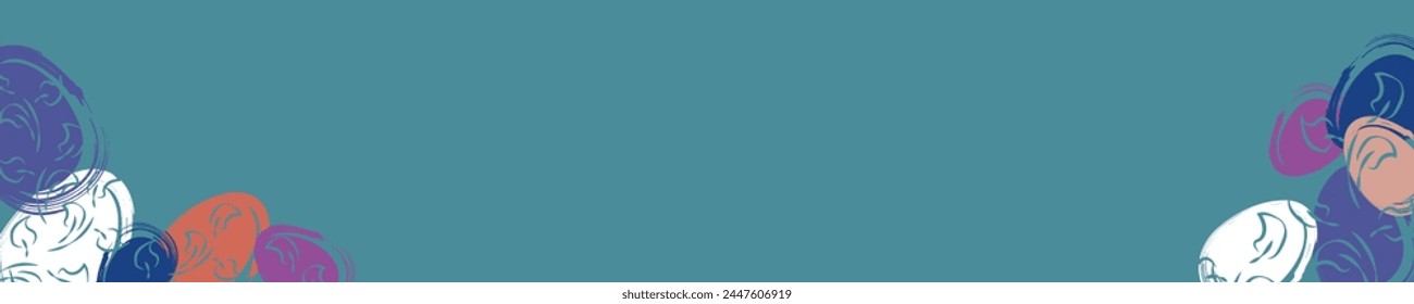 Vector. Easter design with hand drawn brush strokes, pastel eggs. Modern minimalist style. Horizontal poster, postcard, website page, banner, brochure, postcard with copy space for text.