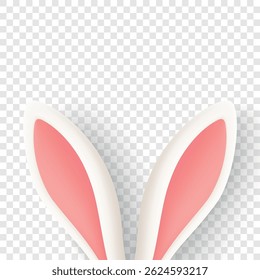 Vector Easter Design Template - White 3D Bunny Ears Closeup Isolated. Cute Minimalist Spring Holiday Design Element. Vector Illustration for Easter Celebration Card, Flyer, Social Media Post