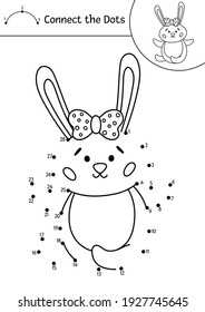 Vector Easter dot-to-dot and color activity with cute bunny. Spring holiday connect the dots game for children with traditional animal. Funny adorable coloring page for kids. 

