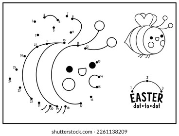 Vektor Osterpunkt zu Punkt und Farbaktivität mit süßer Kawaii Biene. Frühlingsferien verbinden das Dots-Spiel für Kinder mit lustigen Hummeln. Gartenfarbseite für Kinder. Druckblatt
