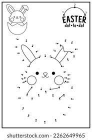 Vector Easter dot-to-dot and color activity with cute kawaii bunny in egg. Spring holiday connect the dots game for children. Garden coloring page for kids. Printable worksheet
