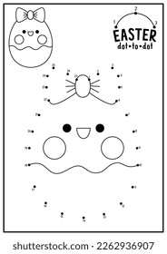 Vector Easter dot-to-dot and color activity with cute kawaii egg. Spring holiday connect the dots game for children with funny character. Garden coloring page for kids. Printable worksheet
