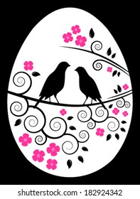 vector easter egg with birds on flowering branch isolated on black background