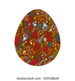 Vector easter egg card, floral egg background. Happy Easter card with doodle flowers.