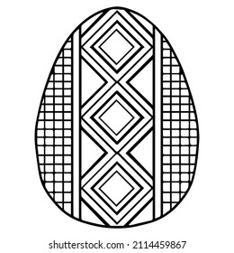 Vector easter egg coloring book page. Black symple geometric pattern on white background