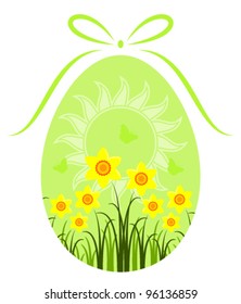 vector easter egg with daffodils and sun decor on white background