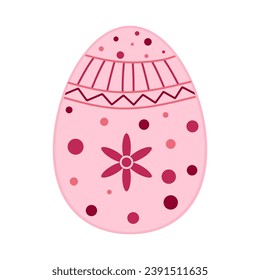 Diseño plano de huevo de pascua vectorial aislado en fondo blanco. Huevo decorativo rosa. Vacaciones de primavera. Feliz Pascua. Hermosa textura rosa o adorno. Elementos decorativos de color. Ilustración del vector