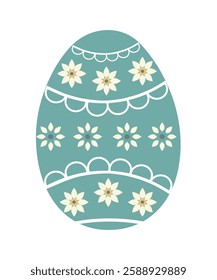 Vector Easter egg with floral ornaments and intricate details in pastel shades. Perfect for holiday cards, seasonal prints, festive decorations, and spring-themed creative projects