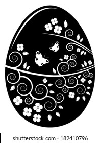vector easter egg with flowering branch and butterflies isolated on white background
