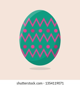 Vector Easter Egg isolated on beige background. Colorful Egg with Chevron and Dots Pattern. Flat Style. For Greeting Cards, Invitations. Vector illustration for Your Design, Web.