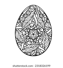 Vector easter egg mandala. Black and white antistress coloring page.