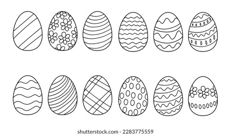 Vector - Easter egg outline, festive hand drawing art on white background.