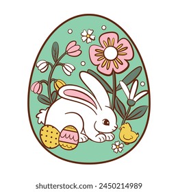 Vector Easter Egg Rabbit And Chick Cartoon Cute Illustration Isolated