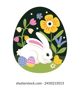 Vector Easter Egg Rabbit And Chick Cartoon Cute Illustration Isolated