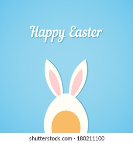 Vector Easter egg with rabbit ears, blue card background
